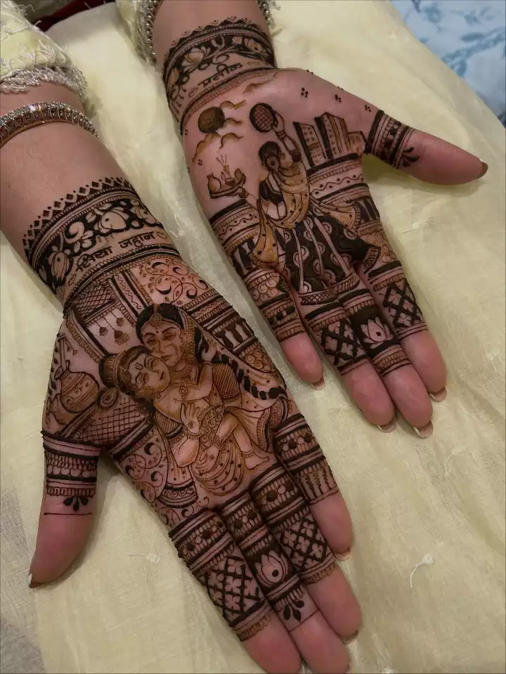 Radha krishna mehndi design for janamasthami