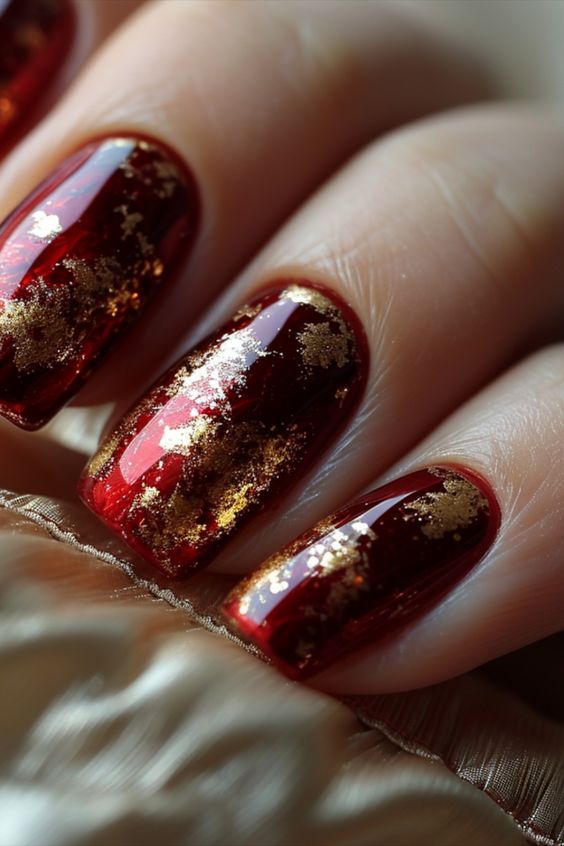 1 - The best Nail Art Red and Gold Design on The year