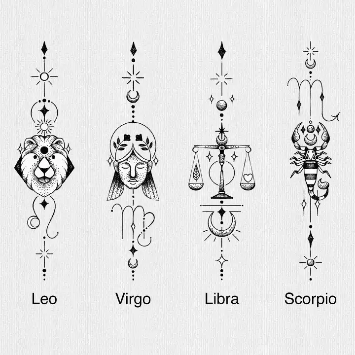 Tattoo design for Leo, Virgo, Libra,Scorpio