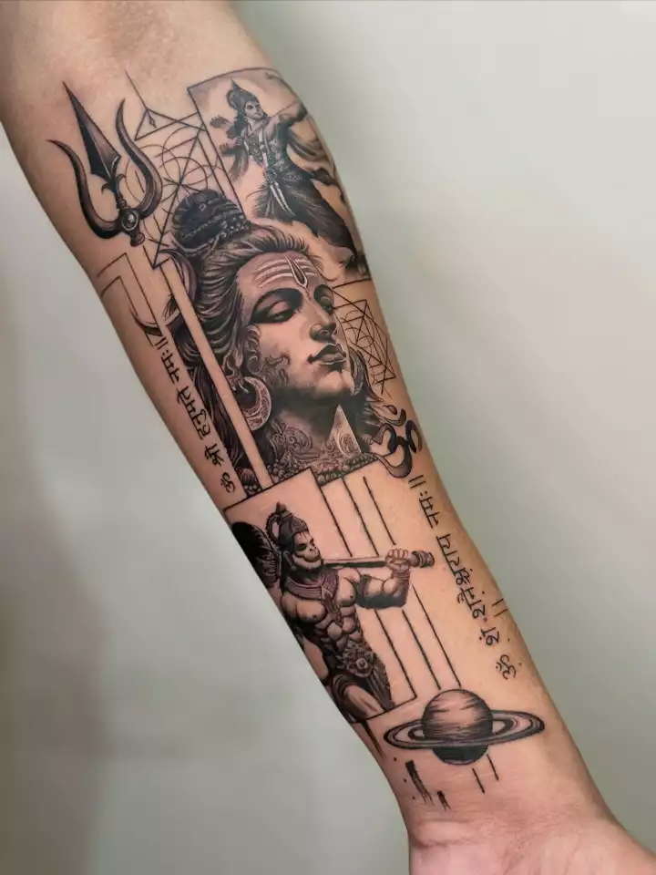 Mahdev Full hand tattoo design